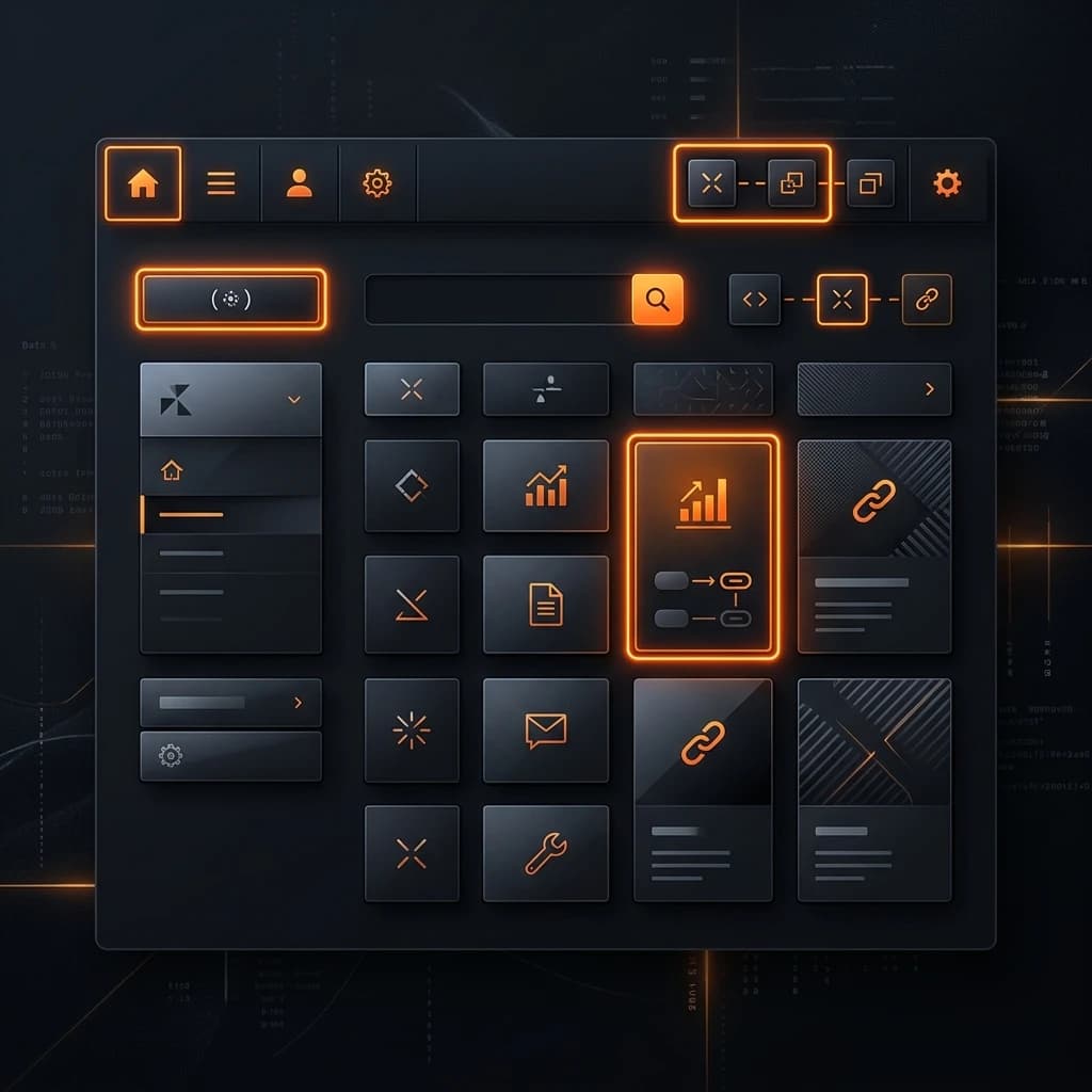 Accessible high-contrast UI component layout with focused outlines on dark surface