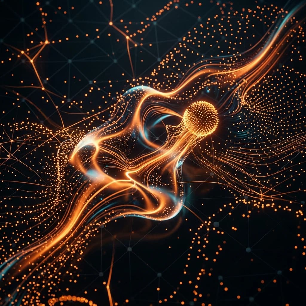 Abstract fluid motion graphics depicting UI micro-interaction state transitions